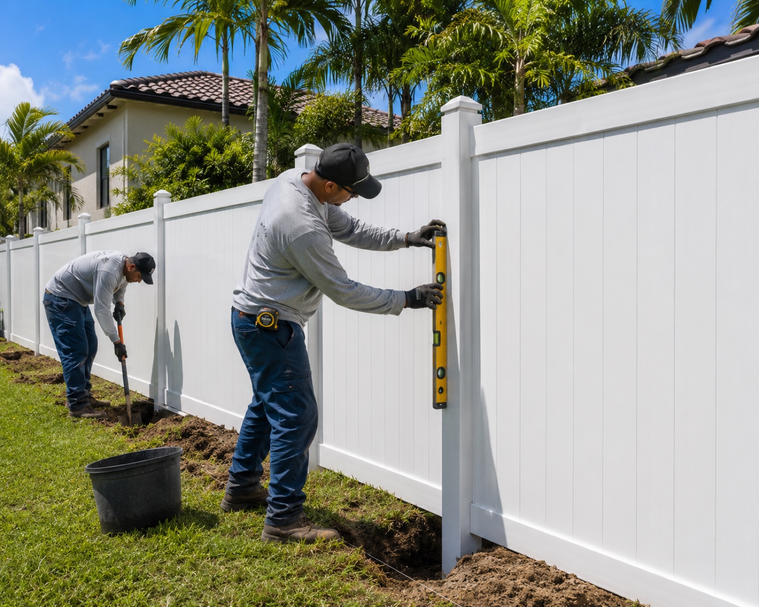 Mnknd & Co. crew installing a vinyl privacy fence