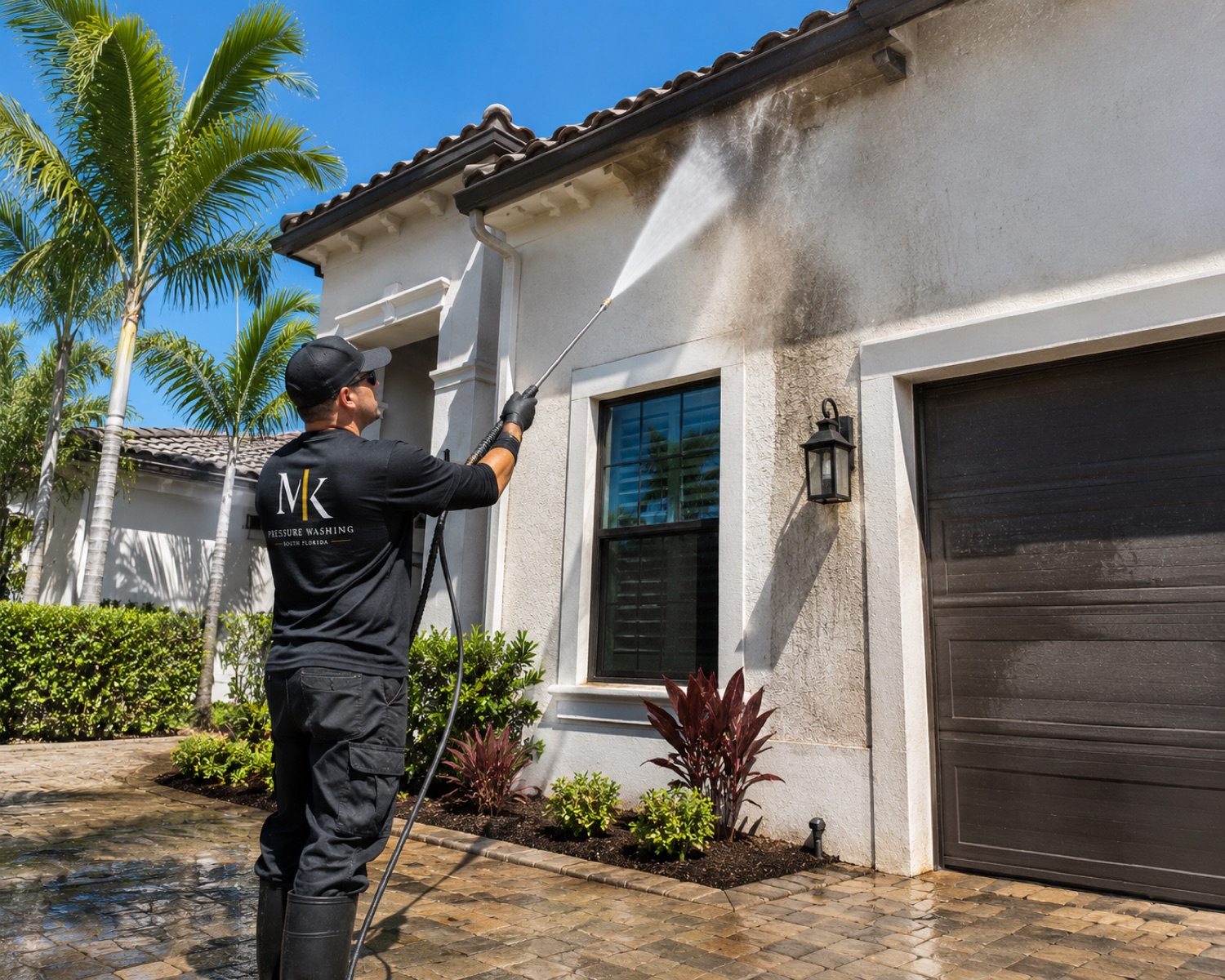 Mnknd & Co. pressure washing a home exterior